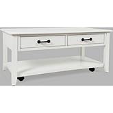 North Fork 2 Drawer Coffee Table with Casters in White Wood